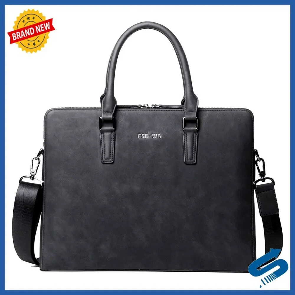 Large Leather Briefcase Messenger Bag Water Resistant Business Travel